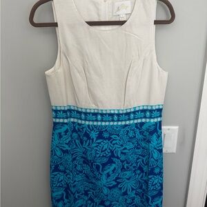 Lilly Pulitzer Ivory and Teal Patterned Midi Dress